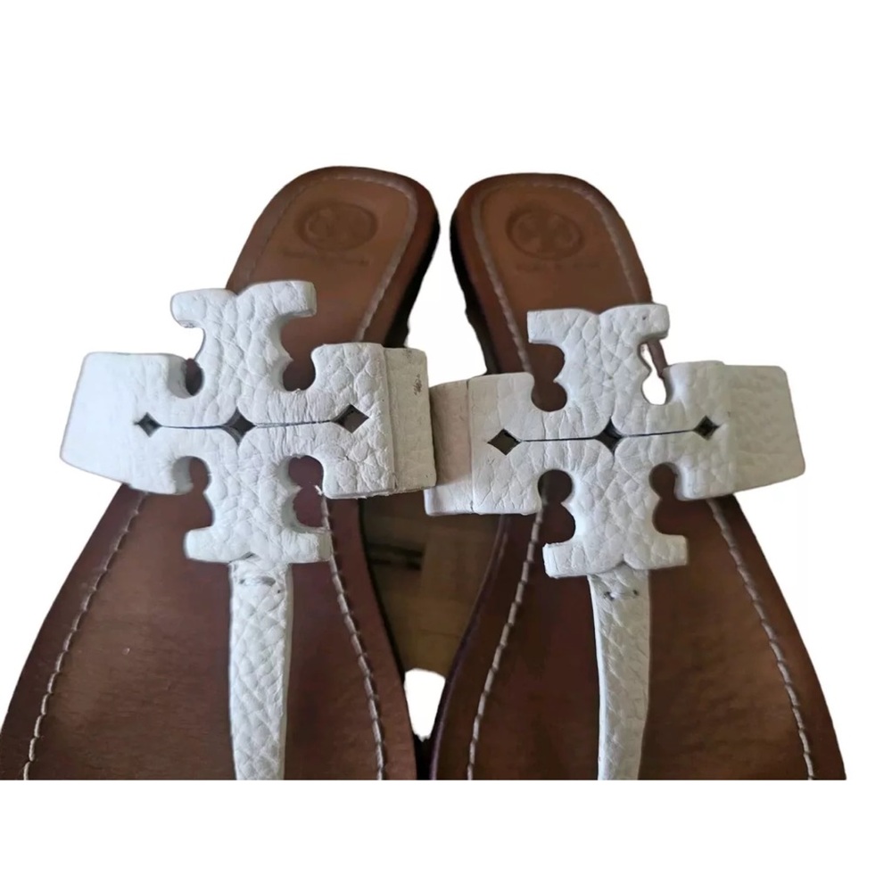 Tory Burch Tumbled Moore Logo Leather Thong City Flat Sandals - Picture 4 of 6